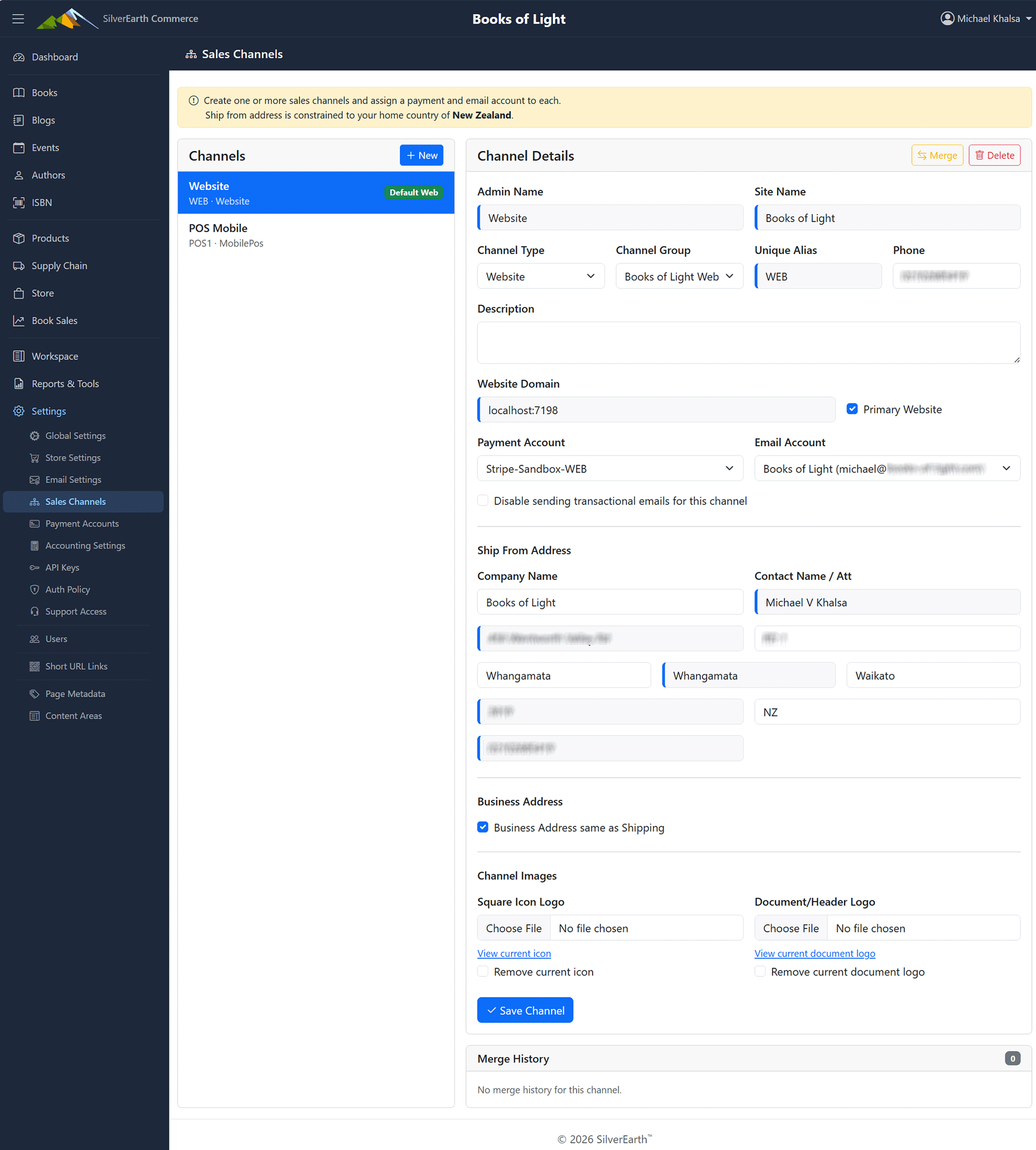 Admin Sales Channels Configuration