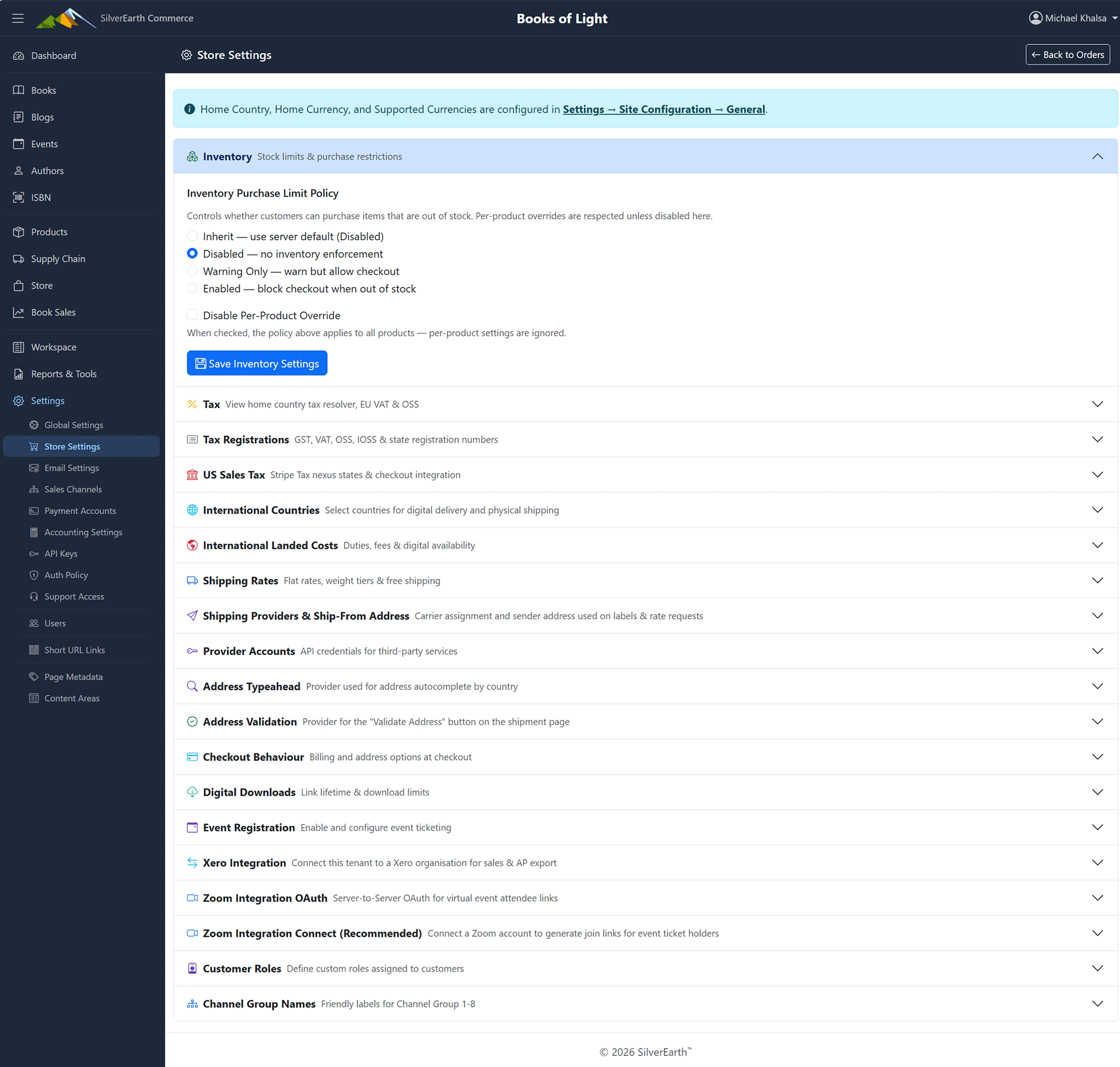 Admin Store Configuration