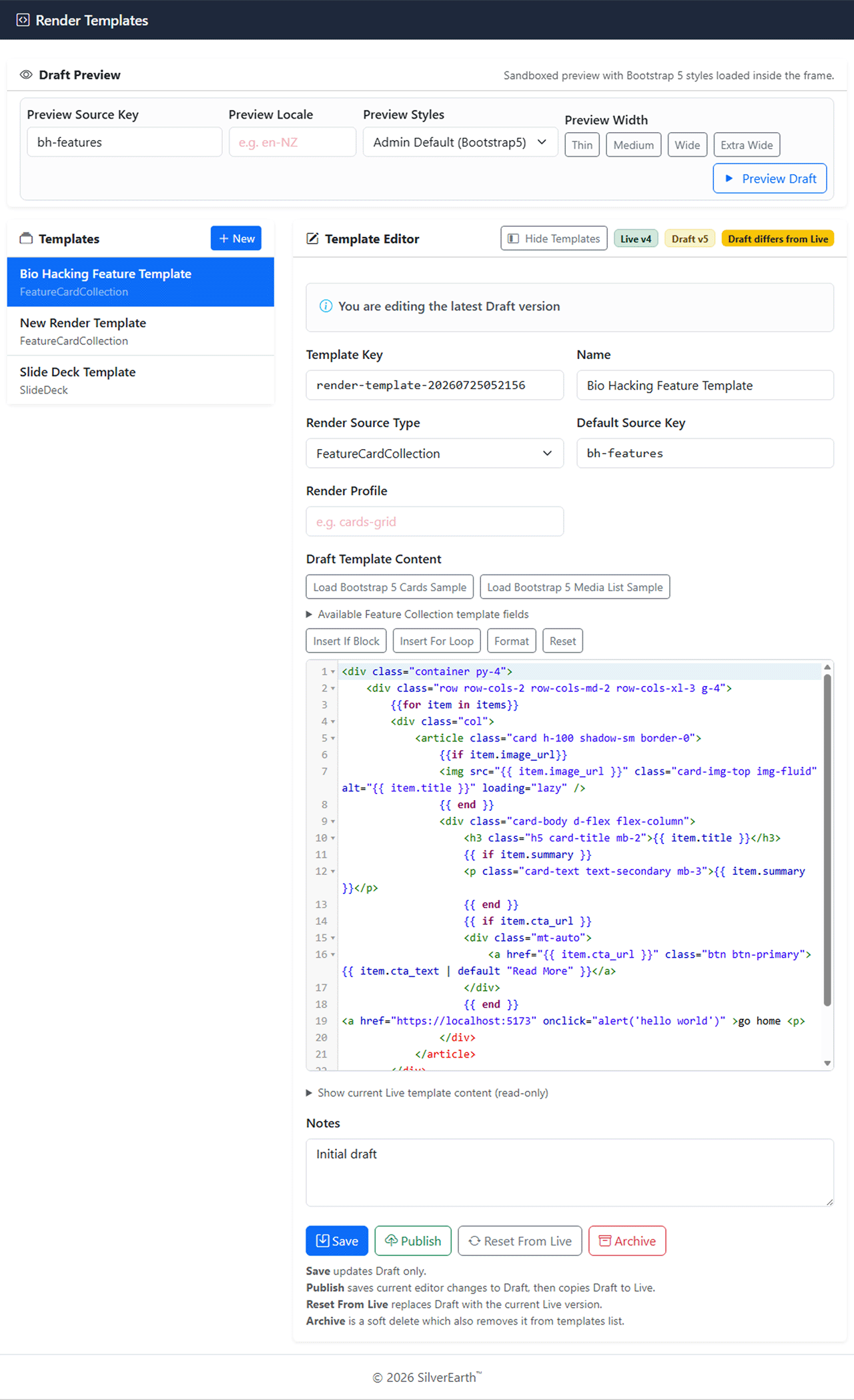 Admin Content Render Templates