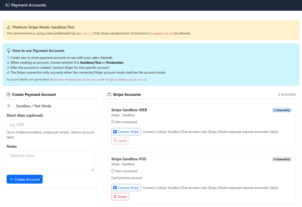 Admin Stripe Payment Settings