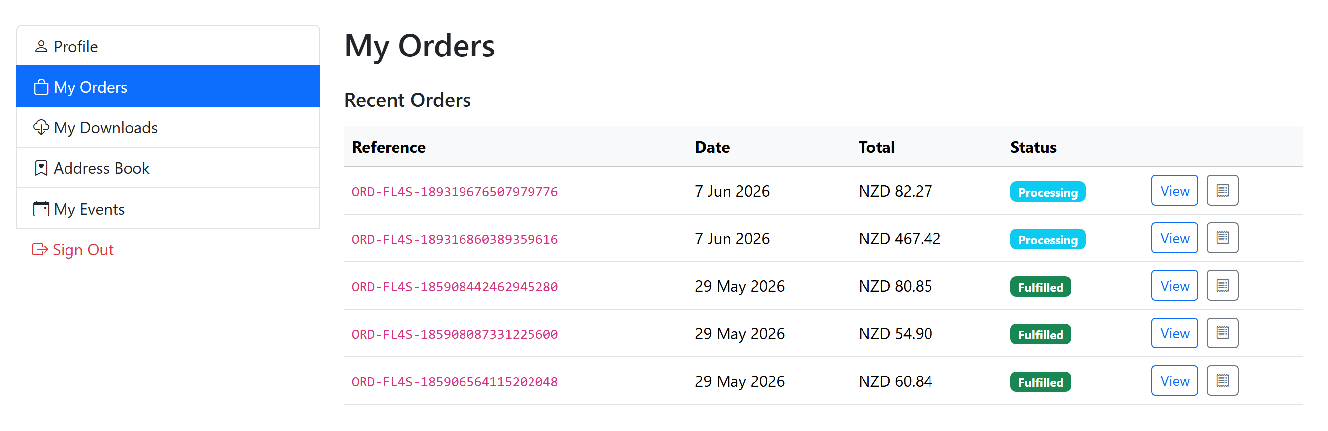 Website customer my orders