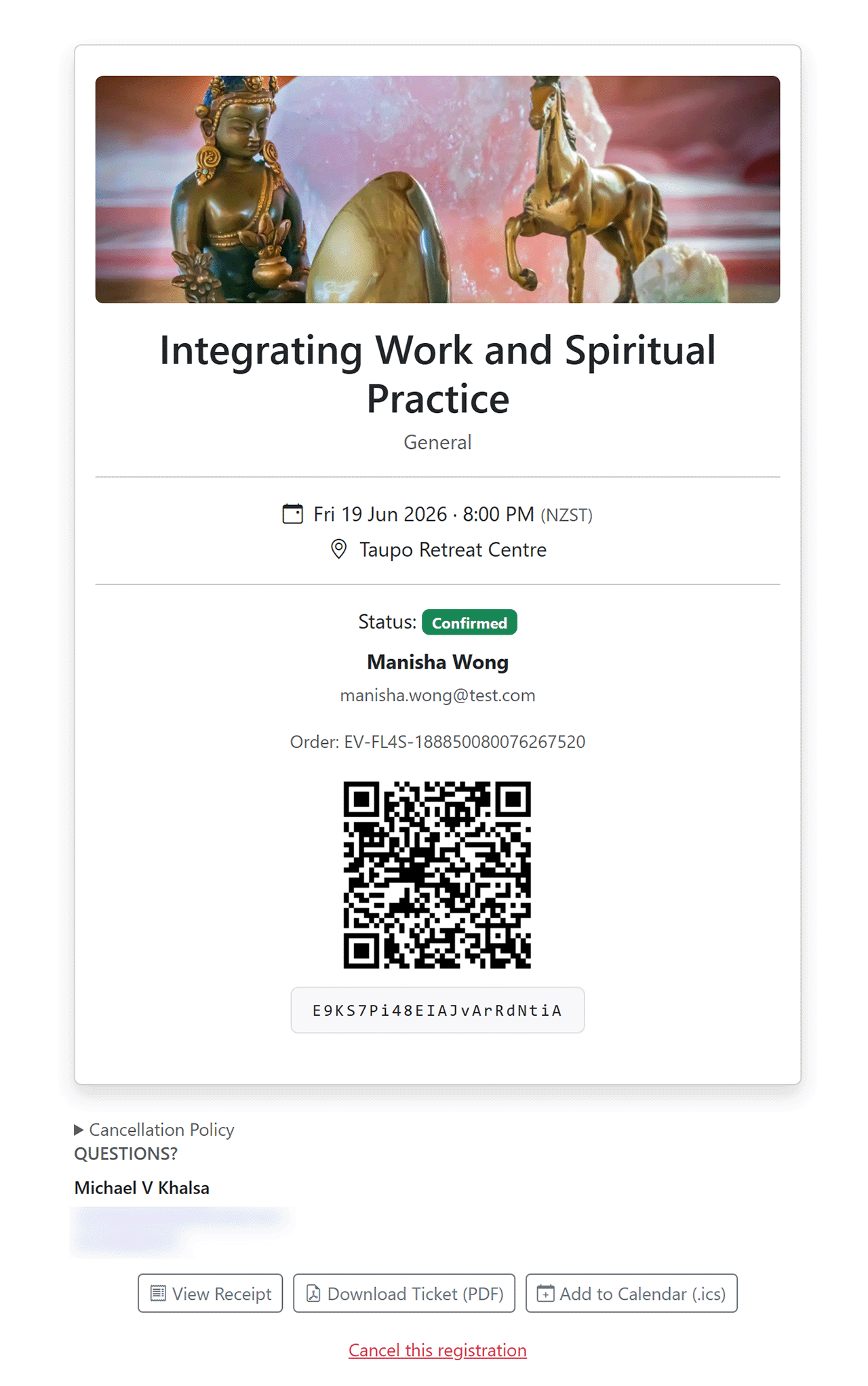 Website Event Ticket with QR code