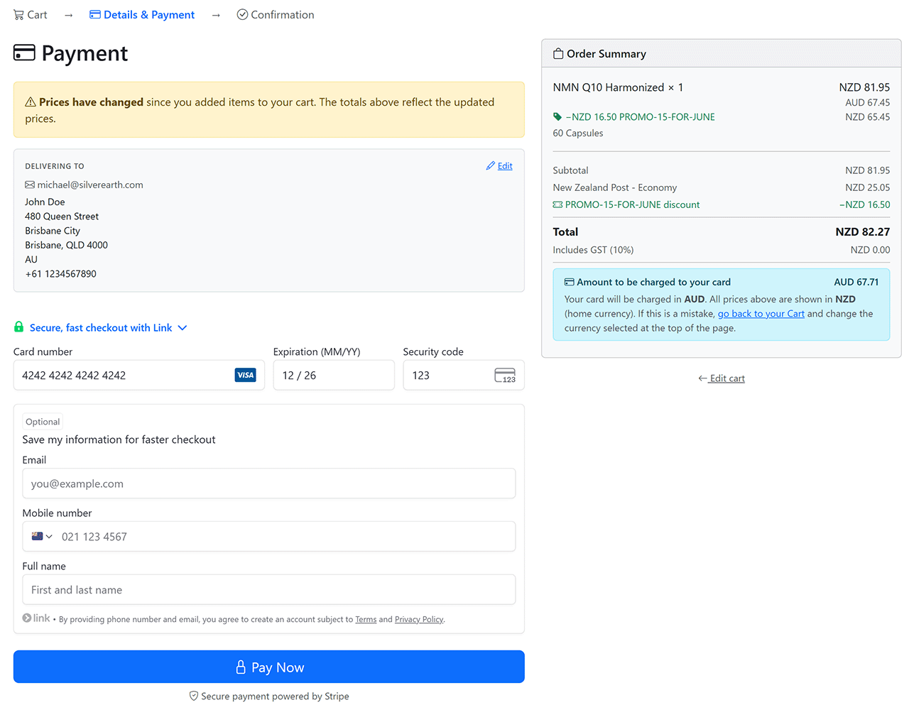 Website checkout payment step